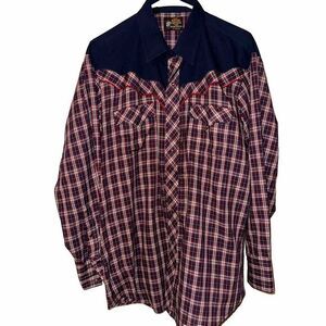 Vtg Kenny Rogers by Karman Mens Pearl Snap Western Shirt Red Plaid USA 17/34